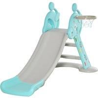 HOMCOM 2 in 1 Kids Slide with Basketball Hoop Toddler Freestanding Slider Playset for Indoor/Outdoor Use Slipping Climber Playground Equipment Set Exercise Toy 18 months -4 Years Old Deer Shaped Blue