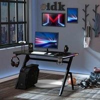 HOMCOM Gaming Desk Racing Style Home Office Ergonomic Computer Table Workstation with RGB LED Lights, Hook, Cup Holder, Controller Rack & Cable Management, Black