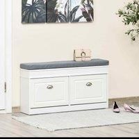 HOMCOM Shoe Storage Bench with Seat Cushion Hallway Cabinet Organizer with 2 Drawers Adjustable Shelf for Entryway Living Room Bedroom White
