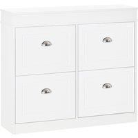 HOMCOM Shoe Cabinet With 4 Flip Drawers Storage Cupboard With Adjustable Shelf White