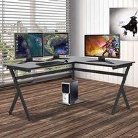HOMCOM L-Shaped Corner Computer Desk Laptop Workstation PC Table Home Office With CPU Stand Black