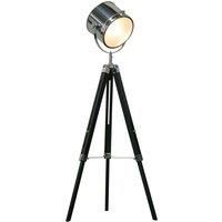 HOMCOM Industrial Style Adjustable Tripod Floor Lamp, Searchlight Lamp with Wooden Legs and Steel Lampshade, 110-155cm, Black