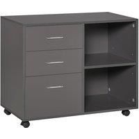 HOMCOM Freestanding Printer Stand Unit Office Desk Side Mobile Storage w/Wheels 3 Drawers, 2 Open Shelves Modern Style 80L x 40W x 65H cm - Grey