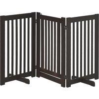 PawHut Pet Gate Freestanding Dog Gate For Stairs Wood Doorway Safety Pet Barrier Fence Foldable w/ Latch Support Feet Deep Brown, 155 x 76 cm