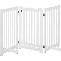 PawHut Dog Gate Wood Doorway Freestanding Safety Pet Barrier Fence Foldable w/ Latch Support Feet White, 155 x 76 cm