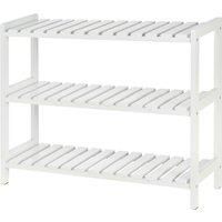 HOMCOM 3-Tier Shoe Rack Wood Frame Slatted Shelves Spacious Open Hygienic Storage Home Hallway Furniture Family Guests 70L x 26W x 57.5H cm - White