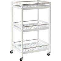 HOMCOM 3-Tier Home Trolley Kitchen Storage w/ Steel Bars 4 Wheels Rolling Unit Organiser Living Room White