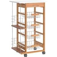 HOMCOM Rolling Kitchen Cart, Utility Storage Cart with 4 Basket Drawers & Side Racks, Wheels for Dining Room, Brown