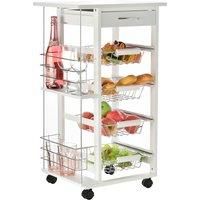 HOMCOM Multi-Use Kitchen Island Trolley w/ 4 Baskets 2 Side Racks Drawer Worktop 4 Wheels Worktop Food Storage Smooth Rolling Compact Furniture White