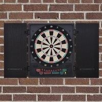 HOMCOM Electronic Dartboard In Case LED Scoreboard w/ 12 Darts 30 Heads Side Storage Cabinet Classic Game Family Fun Game Black White