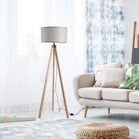 HOMCOM 5FT Elegant Wood Tripod Floor Lamp Free Standing E27 Bulb Lamp Versatile Use for Home Office - Grey