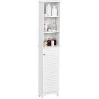 HOMCOM Freestanding Tallboy Bathroom Storage Cabinet w/ 6 Shelves Cupboard Tower Organisation Home Bathroom Furniture White