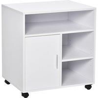 HOMCOM Multi-Storage Printer Stand Unit Office Desk Side Mobile Storage w/ Wheels Modern Style 60L x 50W x 65.5H cm - White