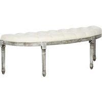 HOMCOM Half-Circle End Bench Ottoman Footstool Tufting Padded Seat Brushed Wood Base Antique Accents Home Seat Furniture Cream White