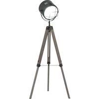 HOMCOM Industrial Style Tripod Floor Lamp for Living Room Bedroom, Vintage Spotlight Reading Lamp with Wooden Legs E27 Base