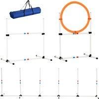 PawHut 3 Piece Pet Agility Training Equipment Dog Play Run Jump Obedience Training Set Adjustable (Pole + Hoop + Hurdle)