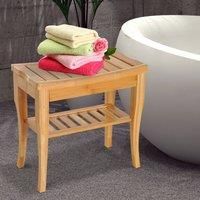 HOMCOM Bamboo Bathroom Shower Bench w/ Lower Shelf