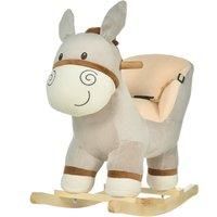 HOMCOM Toddlers Donkey Plush Rocking Ride On w/ Sound Grey