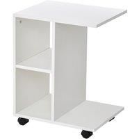 HOMCOM C-Shape End Table Unique Storage Unit w/ 2 Shelves 4 Wheels Freestanding Home Office Furniture Cabinet Square Studio White