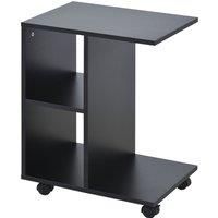 HOMCOM C-Shape End Table Unique Storage Unit w/ 2 Shelves 4 Wheels Freestanding Home Office Furniture Cabinet Square Studio Black
