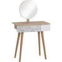 Wooden Compact Dressing Table w/ Drawer Mirror 4 Legs Table Top Bedroom