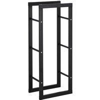 HOMCOM Metal Firewood Log Holder Tall Firewood Rack Indoor Outdoor Fireplace Wood Storage Shelf with Side Rails, Black, 40W x 25D x 100H cm