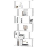 HOMCOM Wooden Wood S Shape Storage Display 6 Shelves Room Divider Unit Chest Bookshelf Bookcase Cupboard Cabinet Home Office Furniture, White
