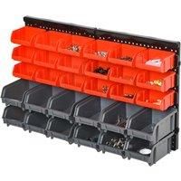 DURHAND PP Wall Mounted 30-Compartment Tool Hardware Organiser Red/Grey