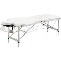 HOMCOM Folding PVC Leather Massage Table Aluminium Frame w/ Headrest Armrests Padding Handle Carry Bag Adjustable Height 3-Way Tri-Fold White