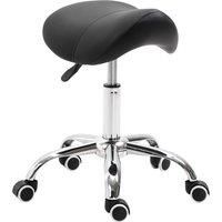 HOMCOM Cosmetic Stool 360 Rotate Height Adjustable Salon Massage Spa Chair Hydraulic Rolling Faux Leather Saddle Stool Mobility - Black
