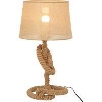 Nautical Style Rope-Base Table Lamp w/ Fabric Lampshade Metal Frame Beige