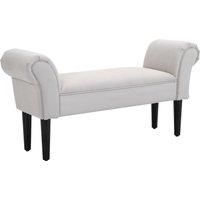 HOMCOM Small Linen Upholstered Ottoman Bench Rolled Arm End Chair, Wood Legs, Grey