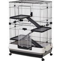 Pawhut 3 Tier Rolling Small Animal Rabbit Cage Chinchillas Hutch Pet Play House with Platform Ramp Removable Tray 81.2 x 52.7 x 110 cm