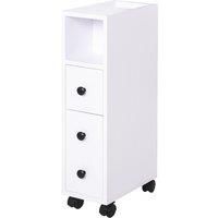 kleankin Slimline Bathroom Storage Unit w/ 2 Drawers 2 Open Compartments Wheels Handles Freestanding Compact Home Office Furniture White