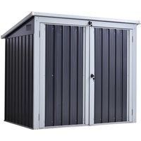 Outsunny 5ft x 3ft Garden 2-Bin Corrugated Steel Rubbish Storage Shed w/ Locking Doors Lid Outdoor Hygienic Dustbin Unit Garbage Trash Cover