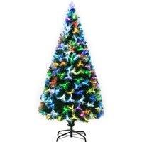 HOMCOM HOMCM 1.5m Tall Artificial Tree Fiber Optic Colorful LED Pre-Lit Holiday Home Christmas Decoration with Flash Mode, Green