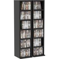 HOMCOM 204 CD Media Display Shelf Unit Set of 2 Blu-Ray DVD Tower Rack w/ Adjustable Shelves Bookcase Storage Organiser, Black