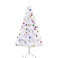 HOMCOM 4.9ft Artificial Christmas Tree Holiday Home Decoration with Xmas Ornaments and Metal Stand, White