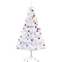 HOMCOM 4.9ft Artificial Christmas Tree Holiday Home Decoration with Xmas Ornaments and Metal Stand, White