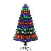 HOMCOM 5ft Pre-Lit Fiber Optic Christmas Tree w/ Star Tree Topper, Solid Metal Base, 170 Branch Tips, 6 Color LED Lights Home Decoration - Green