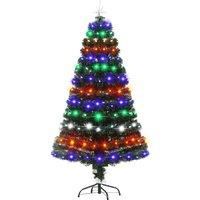 HOMCOM 5ft Pre-Lit Fiber Optic Christmas Tree w/ Star Tree Topper, Solid Metal Base, 170 Branch Tips, 6 Color LED Lights Home Decoration - Green