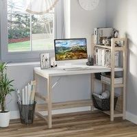 HOMCOM Computer Desk with shelves Office Desk Workstation,Writing Desk Computer PC Laptop Table Workstation, White Wood Grain