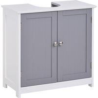 kleankin Vanity Unit Under Sink Bathroom Storage Cabinet w/ Adjustable Shelf Handles Drain Hole Cabinet Space Saver Organizer 60x60cm - White & Grey