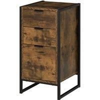 HOMCOM Industrial 3Drawer Storage Chest Cabinet Organizer Metal Frame Freestanding Unit, Perfect for Bedroom Living Room, Brown