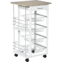 HOMCOM Rolling Kitchen Cart, Utility Storage Cart with 4 Basket Drawers & Side Racks, Wheels for Dining Room, Brown