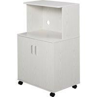 HOMCOM Microwave Cart on Wheels Utility Trolley Storage Sideboard Bookcase with 2-door Cabinet, 97H x 60.4W x 40.3Dcm, White