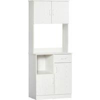 HOMCOM Modern Freestanding Kitchen Cupboard Storage Cabinet Organiser with Microwave Counter, 2 Cabinets, & Adjustable Shelves, White