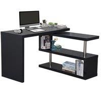 HOMCOM 360 Rotating L-Shaped Corner Computer Desk Home Office Writing Table Swivel Workstation with Storage Shelf, Black
