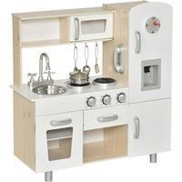 HOMCOM Kids Kitchen Playset Luxury Kitchen Accessories Set Pretend Cooking Set with Telephone Ice Machine, White