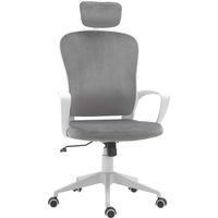 Vinsetto High-Back Office Chair Velvet Style Fabric Computer Home Rocking with Wheels, Rotatable Liftable Headrest, Grey